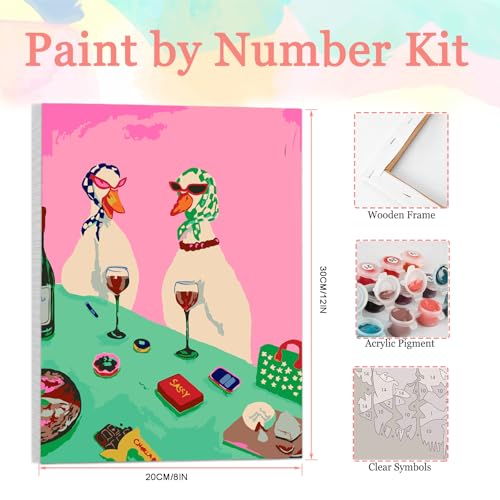 Auremi Duck Paint by Number Kits with Framed, DIY Retro Paint by Number Canvas for Adults, Easy Acrylic in Canvas with Brushes for Decor 20x30cm - color: Paint by Number 102