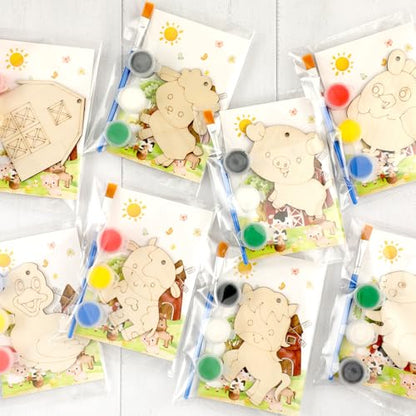 24 Pcs Farm Animals Party Favors Wooden Paint Craft Kits | Farm Theme Birthday DIY Activity, Animal Shapes with Barn,Organza Bags for Goodie Bag Fillers - style: Farm Animal