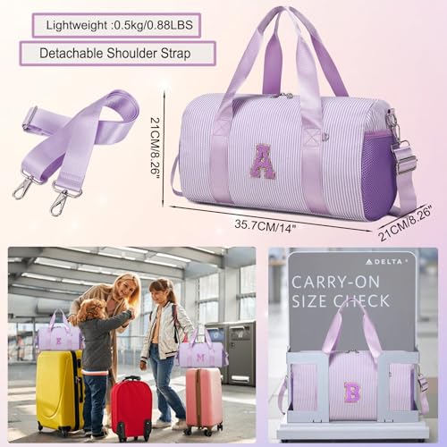 Girls Dance Bags Personalized Initial Gym Bag Ballet Bags Weekender Bags Travel Tote with Adjustable Straps,Birthday Gifts for Toddler Girls Kids Teens and Women (Purple-M) - color: Purple, style: M