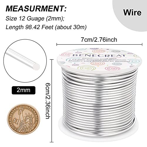 BENECREAT 12 17 18 Guage Aluminum Wire (12 Gauge 100FT) Silver Anodized Jewelry Craft Wire for Beading Floral Making, Jewelry Sculpting Model Making - color: Silver, size: 12 Gauge