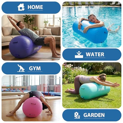 Gymnastics Air Roller Air Barrel Inflatable Tumbling Mat, Tumble Track Backhandspring Mat Gymnastic Equipment with Pump for Yoga Training Cheerleading Home Use - color: Blue, size: 39.37 x 31.5inch