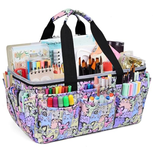 Multi-Functional Tote Craft Bag Desktop File Folder Carrying Bag With Pockets For Art,Craft,Sewing, Travel, Daily Use,Office (Cat) - color: Cat