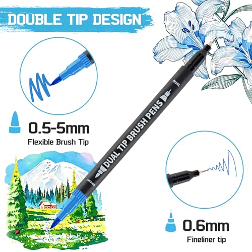 120 Colors Dual Tip Watercolor Brush Pens Fine & Brush Tip | Ultimate 120 color set, water based blendable ink for artists adult coloring calligraphy sketching journaling brush lettering - color: 120 colors pens