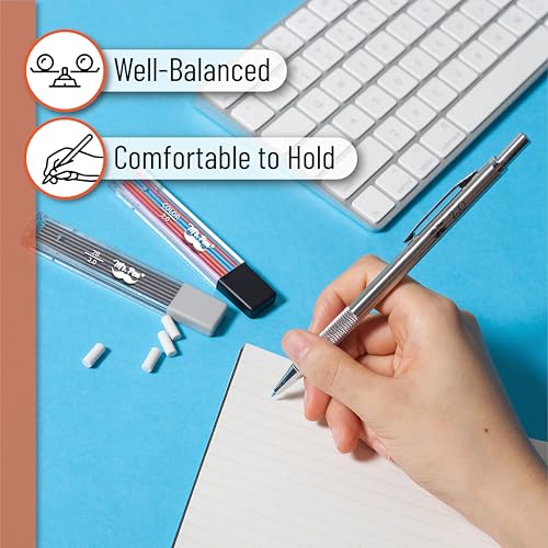 Mr. Pen- Metal Mechanical Pencil Set with Lead Refills & Erasers, 2mm | HB & Colored Lead Refills, 4x Eraser Refills for School Supplies, Note Taking, Drawing, Sketching, Office - style: 2.0mm