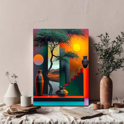 GEMOUJ Tree Paint by Numbers Kit for Adults Beginners, Vase Paint by Number Kits on Canvas,DIY Easy Digital Oil Painting Kits， Home Wall Decor 16 X 20 Inch - color: GM18