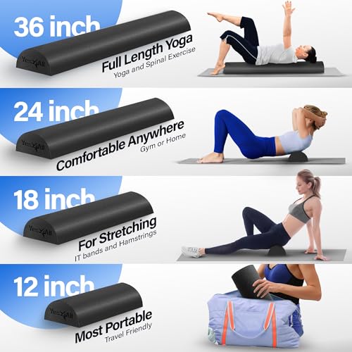 Yes4All Medium Firm Half Foam Rollers for Post-Workout Relaxation, 12/18/24/36 inch PE Foam Roll for Back Massage & Yoga Exercise - color: Black, style: 18-inch