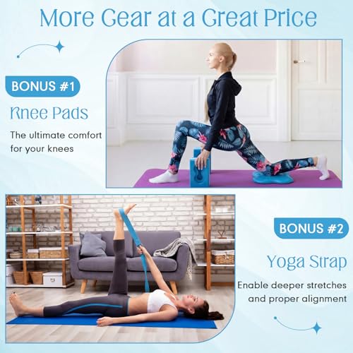 Yoga Blocks 2 Pack for Wrist Relief,Yoga Block with Knee Pads Strap - color: Blue
