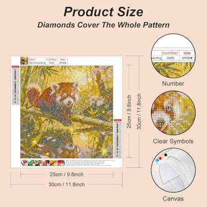 Acudotr Red Panda Diamond Painting Kits for Adults, 5D DIY Diamond Art Kits for Beginners, Full Drill Diamond Painting Kits for Home Wall Decor, 12x12 Inch