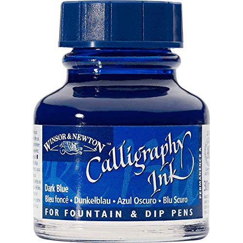 Winsor & Newton Calligraphy Ink, 30ml (1-oz) Bottle, Dark Blue | Lightfast Colors, Satin Finish, Thin Inks Suitable for fip-pens, brushes and airbrushes; Opaque Colors for dip-pen or brush - color: Dark Blue, size: 1 fl oz