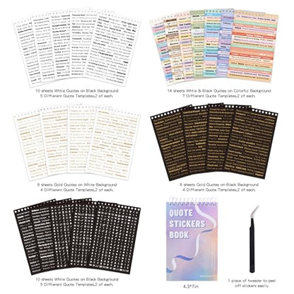 3000+ Pcs Word Stickers for Journaling, 50 Sheets Gold Foil Art Scrapbook Quote Stickers for Junk Journal, Scrapbooking Supplies Small Talk DIY Decorative Gift for Women Teen Girls - style: Quote Style 2