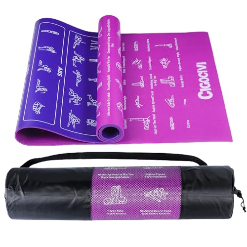 Instructional Yoga Mat with Poses and Stretches Printed On It | Yoga Mat with Poses - color: Purple/Blue