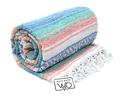 Open Road Goods Multi Color Mexican Falsa Blanket - Handwoven in Mexico - Great for The Beach, Picnics, Yoga, or a Throw! (Beach CT) - color: Beach Ct