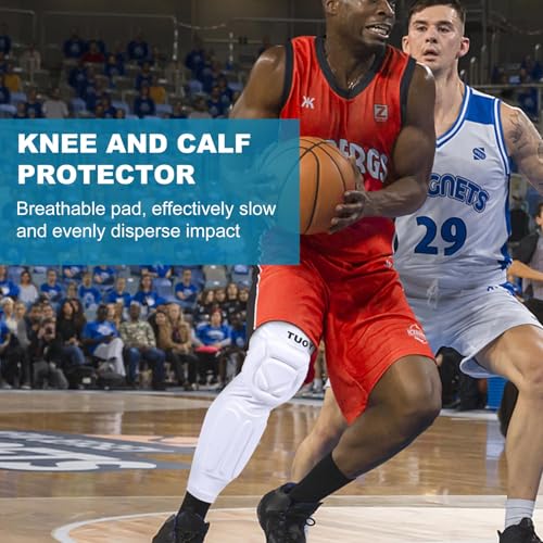 Padded Knee Calf Pads Compression Leg Sleeve Thigh Protector Gear Shin Brace for Football Basketball Volleyball Soccer Baseball for Adult (1 Pair) - color: mixwhite, size: Medium