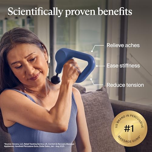 TheraGun Therabody Relief Massage Gun | for Daily Comfort | 3-Speed | Navy | Quiet Handheld Percussion Muscle Massager for Back, Leg & Shoulder Pain Relief. Lightweight, Easy to Use, Ergonomic Grip - color: Navy - 3 Attachments
