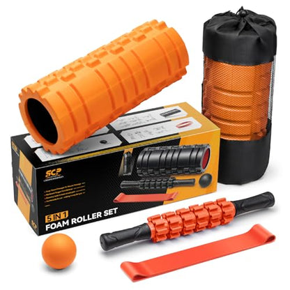 SUBCULTUREPICK 5-in-1 Foam Roller Set Trigger Point Exercise Foam Roller | High Density Deep Tissue Muscle Massage, Muscle Roller, Massage Ball, Stretching Strap, for Physical Therapy & Pain Relief - color: Orange-new
