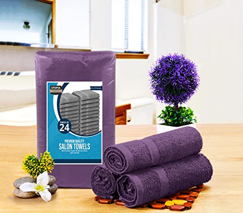 Utopia Towels - Salon Towel, Pack of 24 (Not Bleach Proof, 16 x 27 Inches) Highly Absorbent Cotton Towels for Hand, Gym, Beauty, Spa, and Home Hair Care, Plum - color: Plum, size: 24 Pack