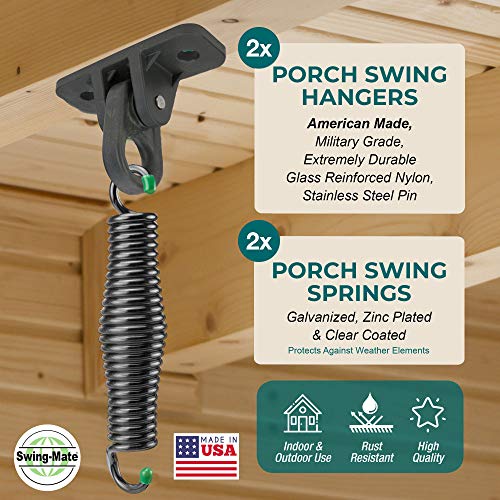 SwingMate Porch Swing Hanging Kit - 750 Lbs. Capacity - Proudly Made in The USA - Patented Heavy-Duty Suspension Swing Hangers and Springs for Hammock Chairs or Ceiling Mount Porch Swings (Black) - color: Black