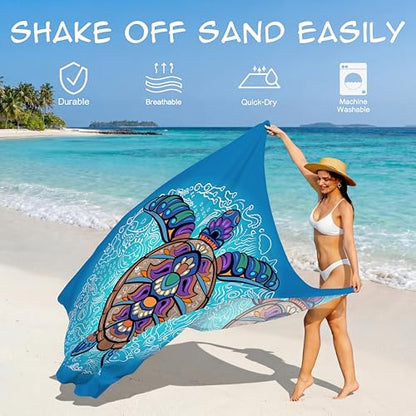 Aroveea Beach Blanket Waterproof Sandproof 78''X81''/10'X9' Oversized Mat - color: Turtle, size: 78''x81''