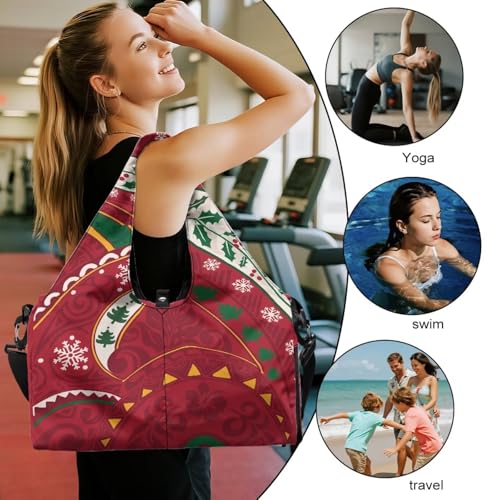 Yoga Gym Bag with Removable Adjustable Shoulder Strap, Shoe Compartment & Top Yoga Mat Holder 17.72x8.66x9.84in - color: Christmas Polynesian Print