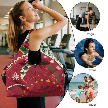 Yoga Gym Bag with Removable Adjustable Shoulder Strap, Shoe Compartment & Top Yoga Mat Holder 17.72x8.66x9.84in - color: Christmas Polynesian Print