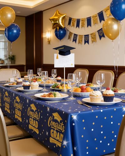 Niuara Blue Graduation Plastic Table Cloth Disposable, 4 Pack, 54 x 108 in | Rectangle, 6 ft Tables, Class of 2026, Graduation Party Supplies - color: Graduation Blue, size: 54" x 108" - 4 Packs