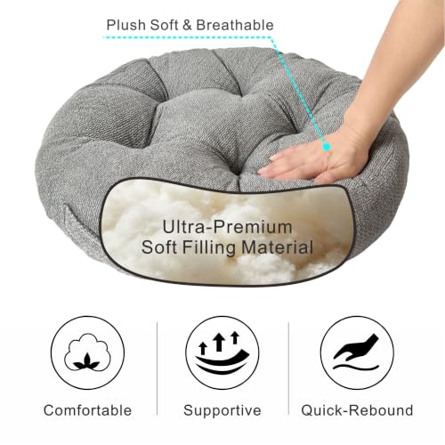 Floor Pillow Cushion with Handle for Adults Women Men | Large Meditation & Sitting Cushion Pillow for Tatami, Living Room, Yoga (2, Gray, Round, 22" x 22" x 6") - color: Gray, Round