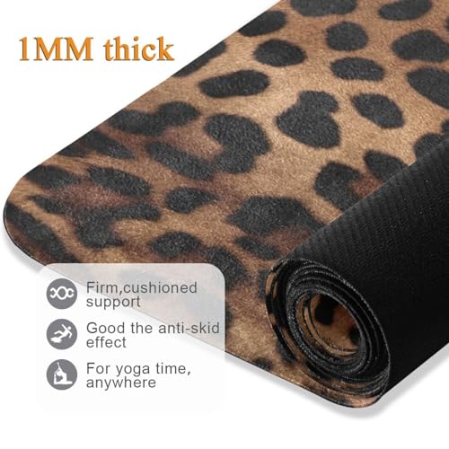 Leopard Print Yoga Mat Non Slip Natural Rubber Fitness Exercise Mat for Home Workout Gym Stretching Pilates Mats with Carrying Bag 71" x 26"