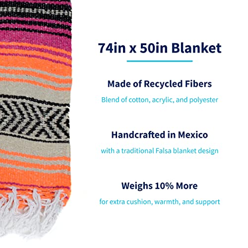 La Montana Bulk Falsa Mexican Blanket, 4 Pack, Hot Pink/Orange/Tan | Authentic 74"x50" Lightweight Yoga Blanket Made in Mexico - Decorative Throw for Picnic, Camping, Beach, Bed, Home Decor - color: Hot Pink/Orange/Tan