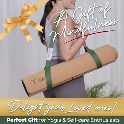 Y O Gayo Premium Yoga Cork Mat | 5mm Thick Natural Tree Rubber Base and Bigger Mat for Extra Support, Alignment lines for Guidance | Non-Slip, Sustainable, Your Ultimate Yoga Companion