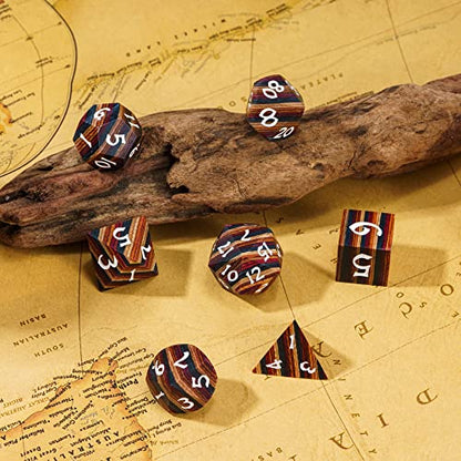 Wooden DND Dice Set Wood Polyhedral Dice Set D&D for Tabletop Games - color: Yellow Striped