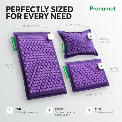 Pranamat Acupressure Large & Small Mat with Pillow Set, Premium Acupressure Therapy for Pain Relief and Relaxation, Handcrafted in Europe with Sustainable and Natural Materials (Amethyst) - color: Amethyst