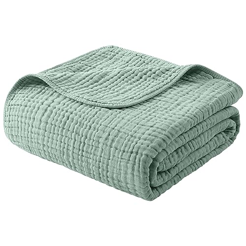 Yoofoss Muslin Blanket 100% Organic Cotton Large Twin Size 60" x 80" for Bed Couch Summer Gauze Blanket for Adults Lightweight and Breathable Dark Green - color: Dark Green, size: 60" x 80"