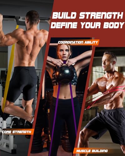 Fitense Resistance Bands Set - Pull Up Bands for Men Women, Exercise Bands Resistance with Door Anchor, Training Poster & Pouch for Body Stretching, Pull Up Assist - color: (15-125LBS) - Colorful-red/yellow/purple/green/blue