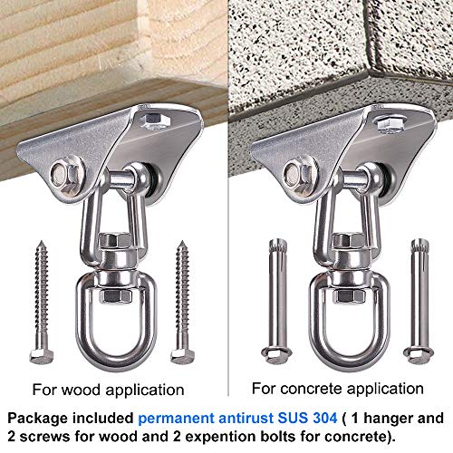 SELEWARE Stainless Steel Swing Hanger Heavy Duty Ceiling Swing Mount Free Swivel Swing Hook Swing Hardware Kit for Yoga Swing Hammock Chair Porch Swing Sets Heavy Punching Bag 1000 LB Capacity - color: 360° Swing Hanger ( 1 Pack )