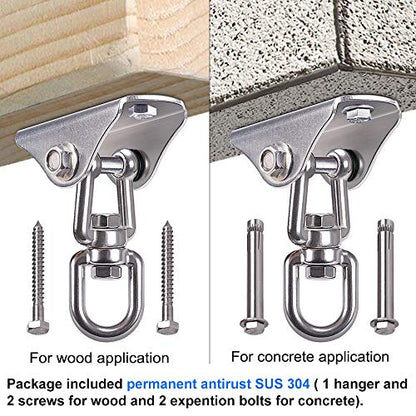 SELEWARE Stainless Steel Swing Hanger Heavy Duty Ceiling Swing Mount Free Swivel Swing Hook Swing Hardware Kit for Yoga Swing Hammock Chair Porch Swing Sets Heavy Punching Bag 1000 LB Capacity - color: 360° Swing Hanger ( 1 Pack )