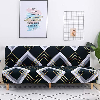 MIFXIN Armless Sofa Cover Futon Slipcover Stretch Elastic Folding Sofa Bed Non-Armrest Couch Furniture Protector Spandex Printed Washable Sofa Cover Without Armrest (Gold Rhombus) - color: Gold Rhombus