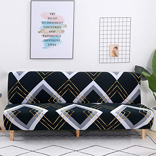 MIFXIN Armless Sofa Cover Futon Slipcover Stretch Elastic Folding Sofa Bed Non-Armrest Couch Furniture Protector Spandex Printed Washable Sofa Cover Without Armrest (Gold Rhombus) - color: Gold Rhombus