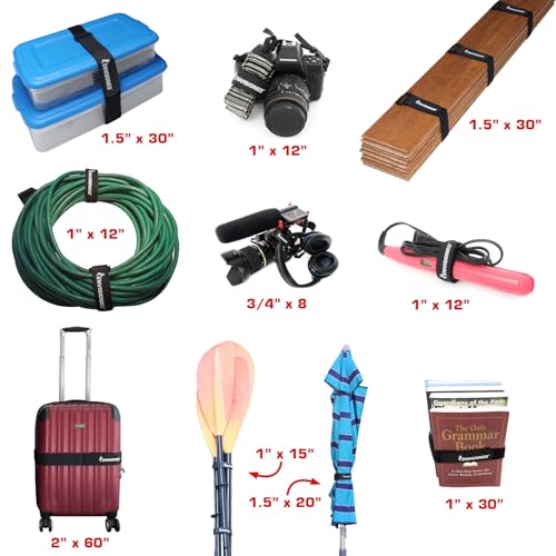 Velour Cinch Straps 1" x 12" - 10 Pack, Soft Touch Microfiber Reusable Hook and Loop - Plus 2 Free Bonus Reusable Cable Ties - size: 1" x 12"