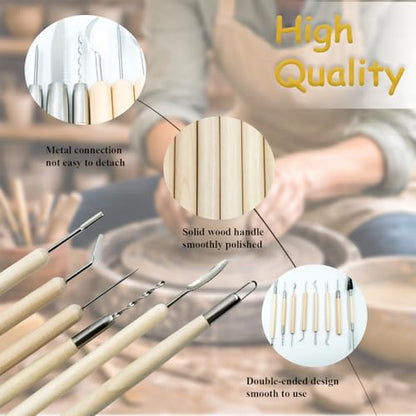 OMTRS Clay Sculpting Tools Kit, Pottery Clay Tools for Adult, Beginners and Artists, Pottery Carving Kit for Pottery, Dotting, Molding, Shaping (Natural) - color: Natural