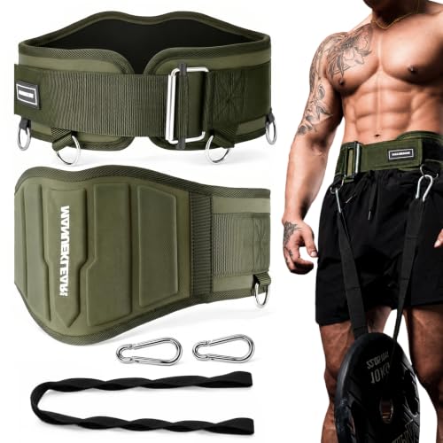 MANUEKLEAR 4-in-1 Weight Lifting Belts for Back Support, Dip Belt with 38.5 IN Rope for Weightlifting Pull Up, Weight Belt for Men Women - color: Green, size: M(30in-33.5in)