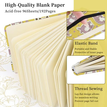 5x5" Pocket Sketch Book,80gsm Hardcover Art Sketchbook for Drawing Journal | Cloth Cover,80gsm Blank Paper,96Sheets,Lay-Flat,Portable Travel Creation Paint Diary Memo Planner,Dry Media.Yellow Cat - color: Cloth Cover-4.8x4.8in-Yellow Cat