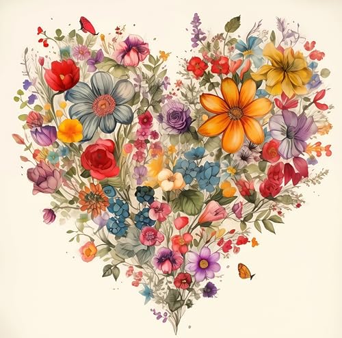BYGFHLYW 5D Diamond Painting Kits for Adults, Heart Flower Diamond Art Kits | DIY Full Drill Diamond Dot Gem Painting for Home Wall Decor 13.78x13.78inch - color: JK948-1