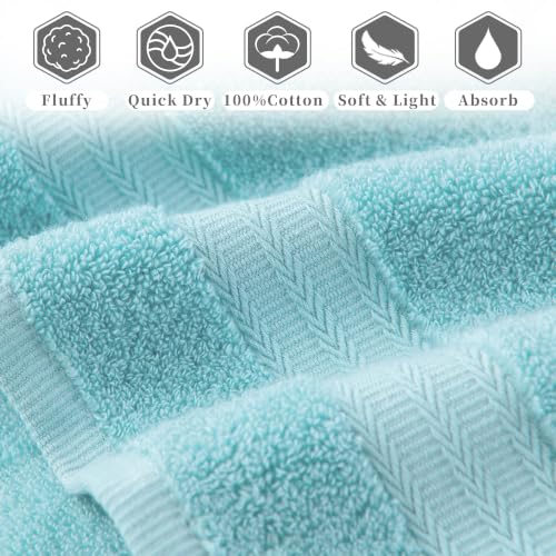 VOOVA & MOVAS Aqua Green Hand Towels 2 Pack, 100% Cotton, 13x29 in | Lightweight, Absorbent & Quick Dry, Fade Resistant, Built-in Hanging Loop, Gentle on Skin - color: Aqua