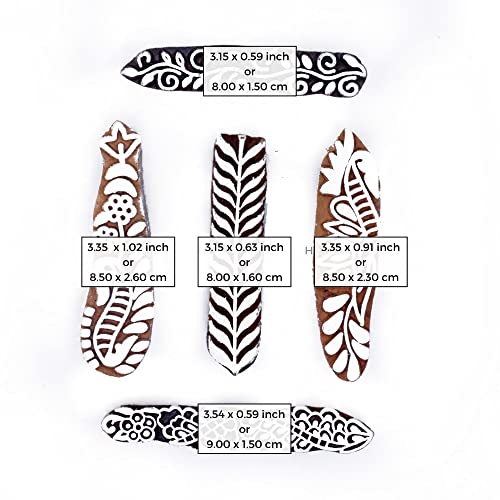 Pottery Printing Blocks - Stylish Border Pattern Wooden Stamps (Set of 5) Floral Wooden Stamps for Card Making Scrapbooking and Crafts HASHCART®