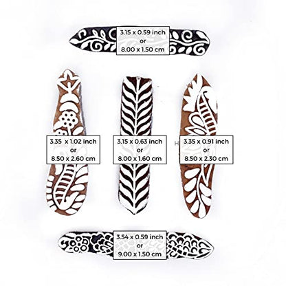 Pottery Printing Blocks - Stylish Border Pattern Wooden Stamps (Set of 5) Floral Wooden Stamps for Card Making Scrapbooking and Crafts HASHCART®