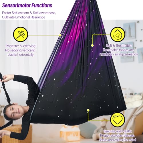 Sensory Swing for Kids Holds 300lbs Therapy Cuddle Hammock Chair - color: Space Purple
