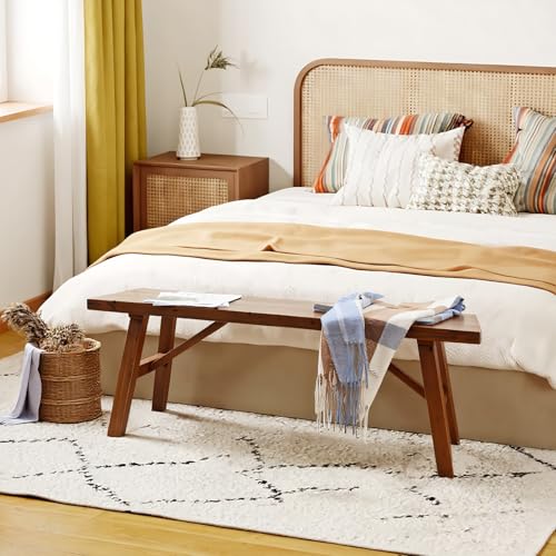 Handcrafted Solid Wood Bench, 43" - Farmhouse-Style Entryway Seating for Living & Dining Room, Rustic Design, Natural Finish - color: Brown, size: 43 Inch