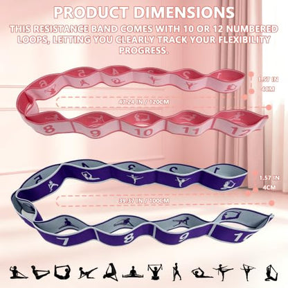 Fabric Exercise Straps, Number Stretch Resistance Bands with 10/12 Loops - color: Black, size: 10Loops
