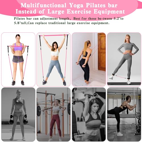 Bbtops Pilates Bar Kit with Resistance Bands,Pilates Bar with Stackable Bands Workout Equipment for Legs,Hip,Waist and Arm,Exercise Fitness Equipment for Women & Men Home Gym Yoga Pilates - color: Rose