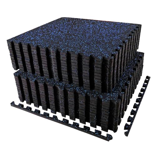 AIRHOP 0.56in Thick 96 Sq Ft Exercise Equipment Mats, 24Tiles Upgraded Rubber Top with High Density EVA Foam, Large Interlocking Puzzle Gym Flooring for Home Gym, Heavy Weight Workout, Black & Blue - color: Black/Blue, size: 96 Sq Ft (24 Tiles)